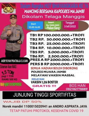 Hari Bhayangkara ke 76, Polres Muarojambi Adakan Lomba Mancing Berhadiah Ratusan Juta Rupiah