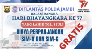 Hari Bhayangkara, Ditlantas Polda Jambi Gratiskan Perpanjangan SIM Bagi yang Kelahiran 1 Juli