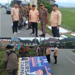 Masa Tenang, Bawaslu Kerinci Bersama Sat Pol PP Tertibkan APK Pemilu 