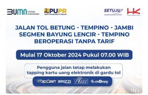 Tol Betung-Tempino-Jambi Seksi 3 Mulai Beroperasi, Dibuka Gratis