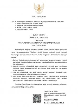 PEMKOT JAMBI IMBAU WARGA WASPADA PENIPUAN MENGATASNAMAKAN WALI KOTA