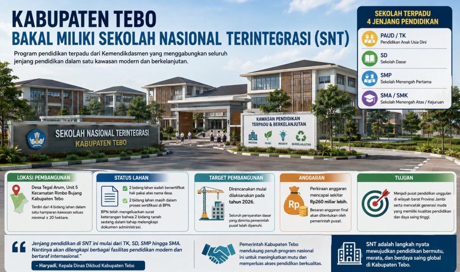 Tebo Bakal Punya Sekolah Bertaraf Internasional, Anggarannya Capai Rp260 Miliar