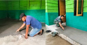 Satgas TMMD ke-129 Kebut Plester-Acian Lantai RTLH, Rumah Maskur Makin Rapi