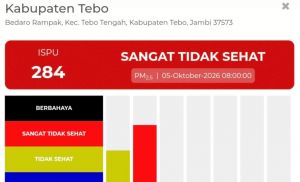 ISPU Tebo Tembus 284, Udara Bedaro Rampak Masuk Kategori Sangat Tidak Sehat